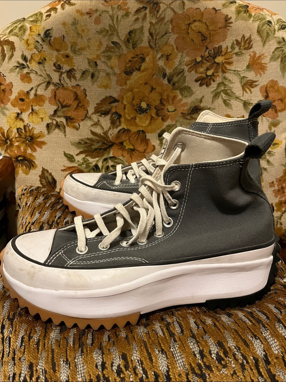 Women’s High-Top Converse Platform Canvas Sneakers - Gray and White